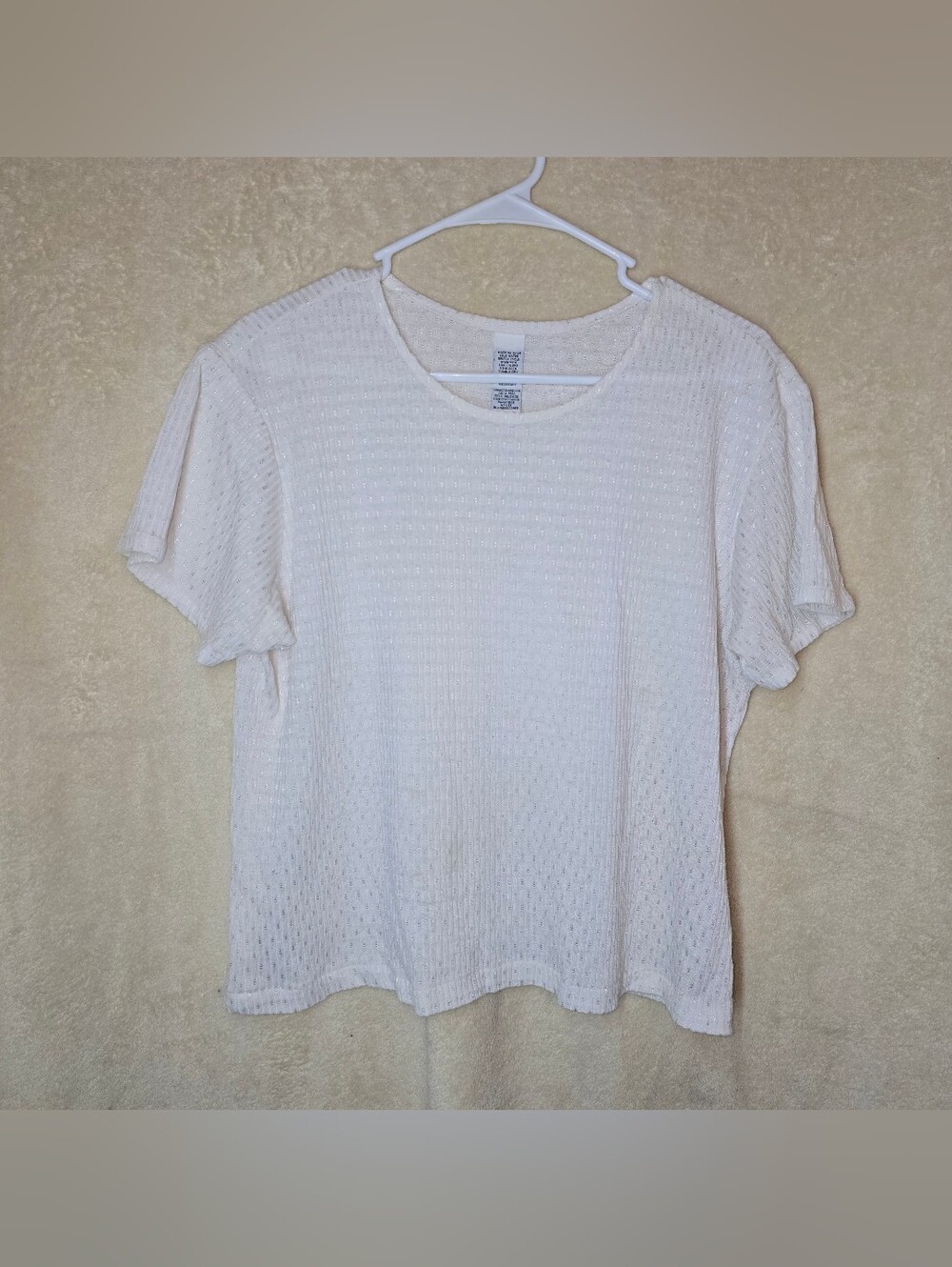 Women's White Textured Short Sleeve Shirt Vintage